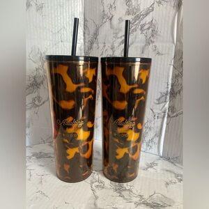 NWT, Lot of 2 Icing Tumblers W/ Straws “Adulting Do Not Recommend” Text